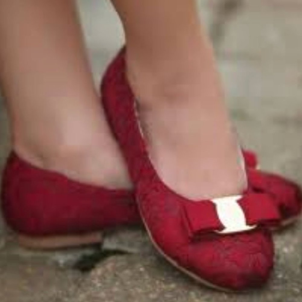 Girls Red Bow-Accent Dress Flats
